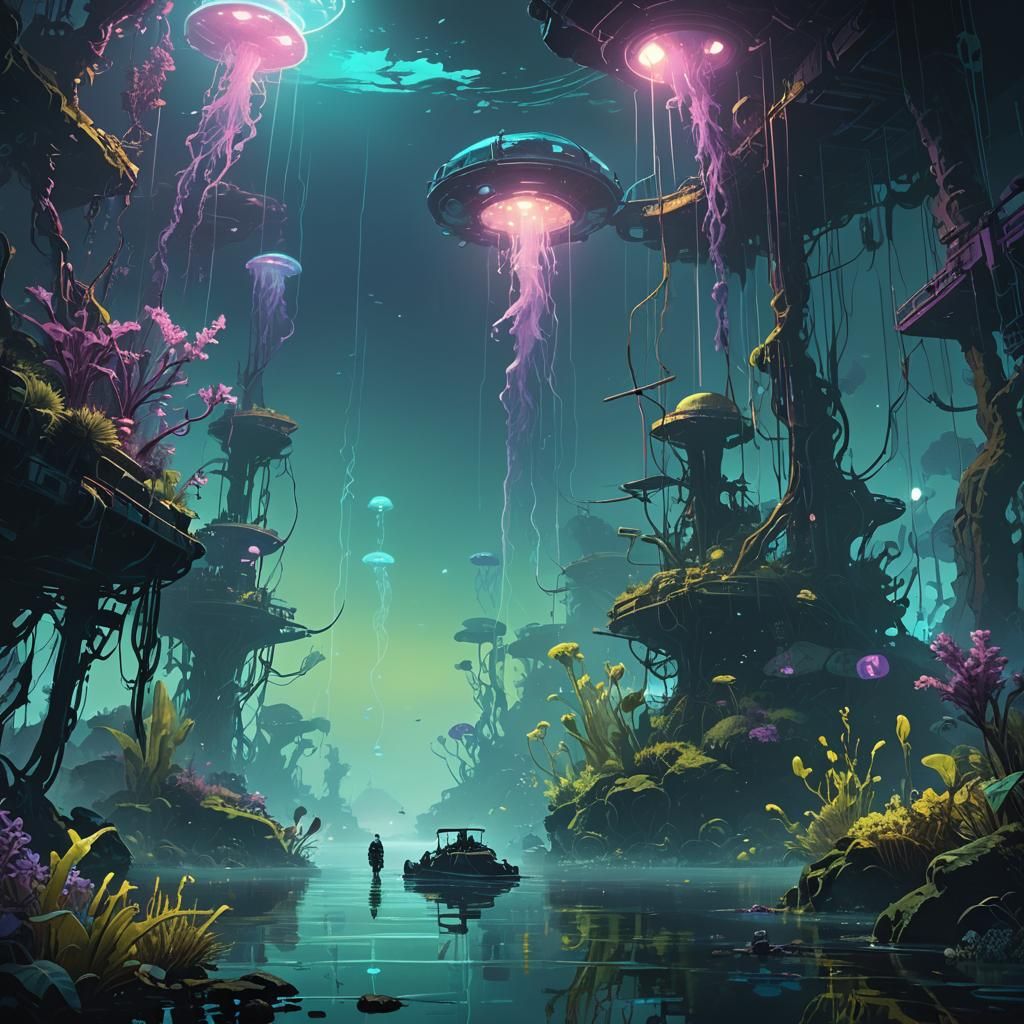 Bioluminescent Underwater World: A Surreal Digital Masterpie...