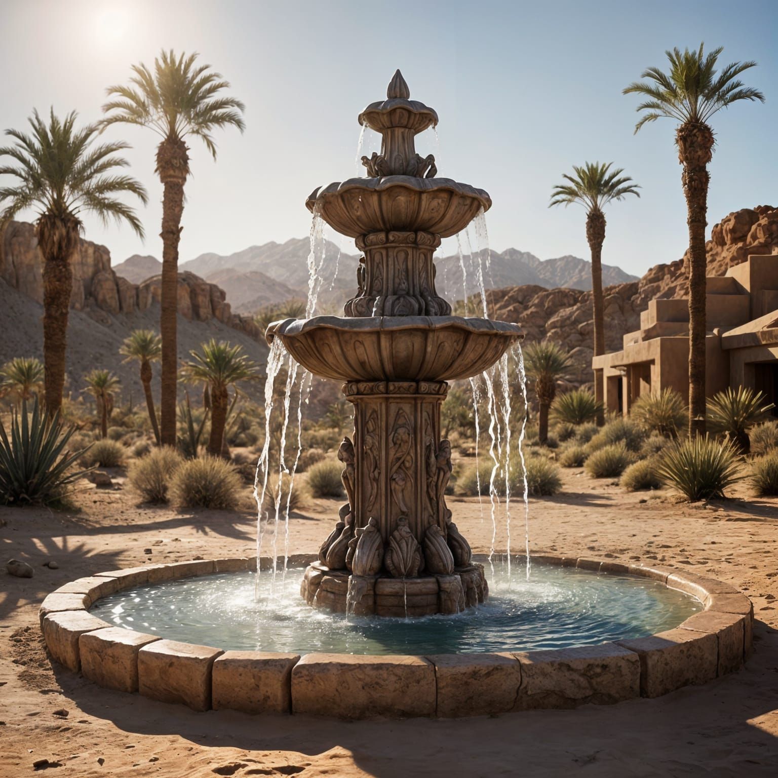 Mesmerizing Water Fountain in Desert Landscape