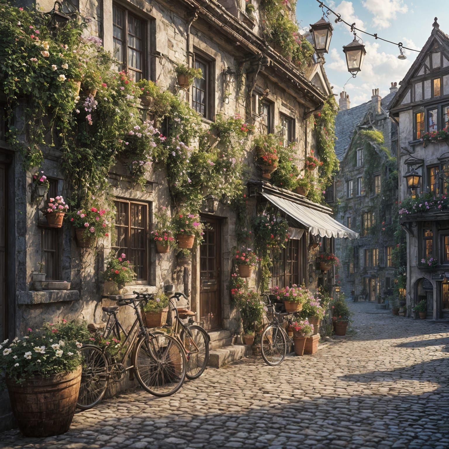 Whimsical Morning Village in Pastel Hues