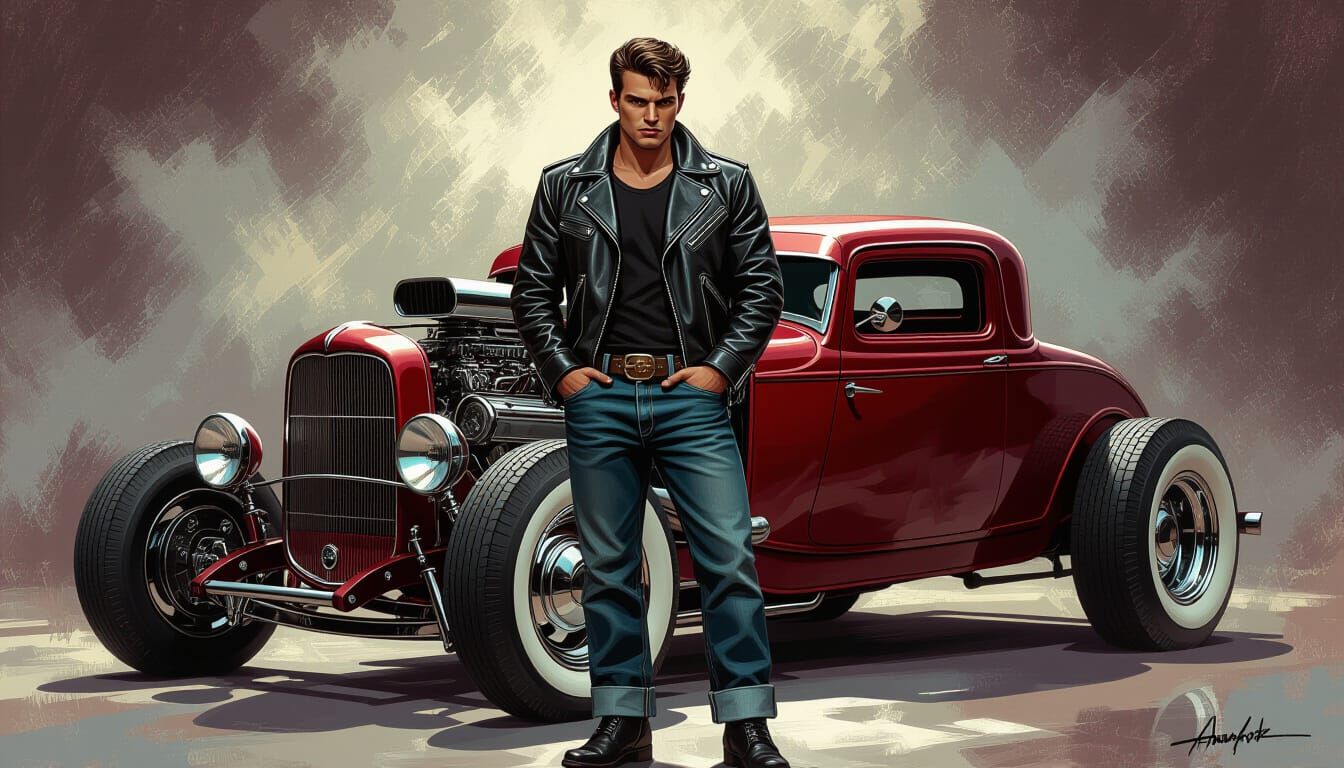 Greaser and Hot Rod in Dark Romanticism Style