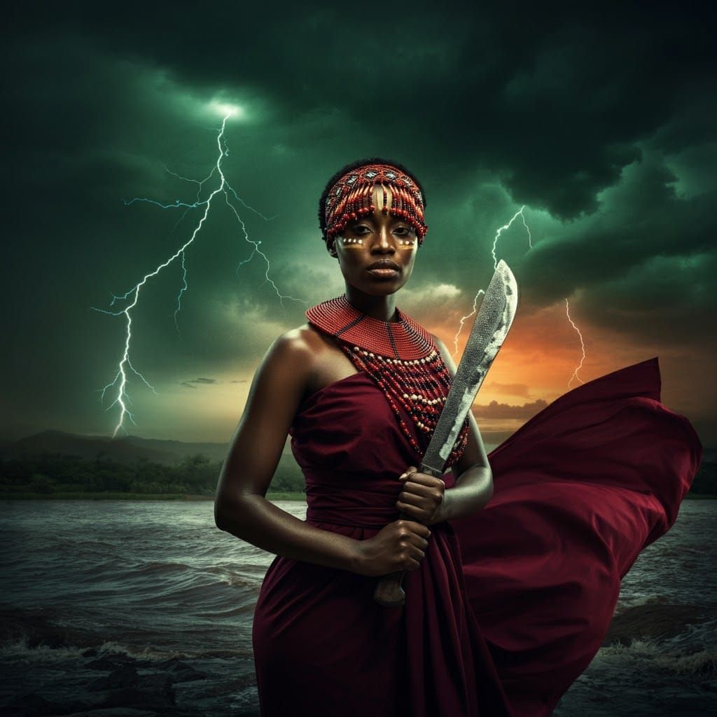 Goddess of Storms: Fierce Woman in Lightning Storm