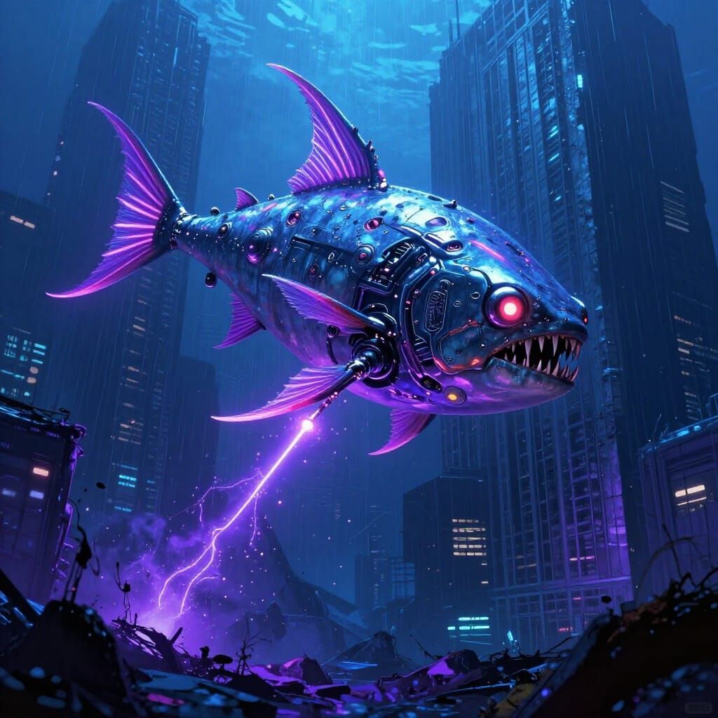 Cyber Anglerfish in Neon Depths