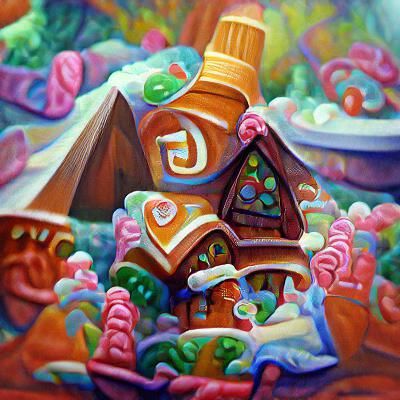 Gingerbread House in Gouache Oil Painting Style