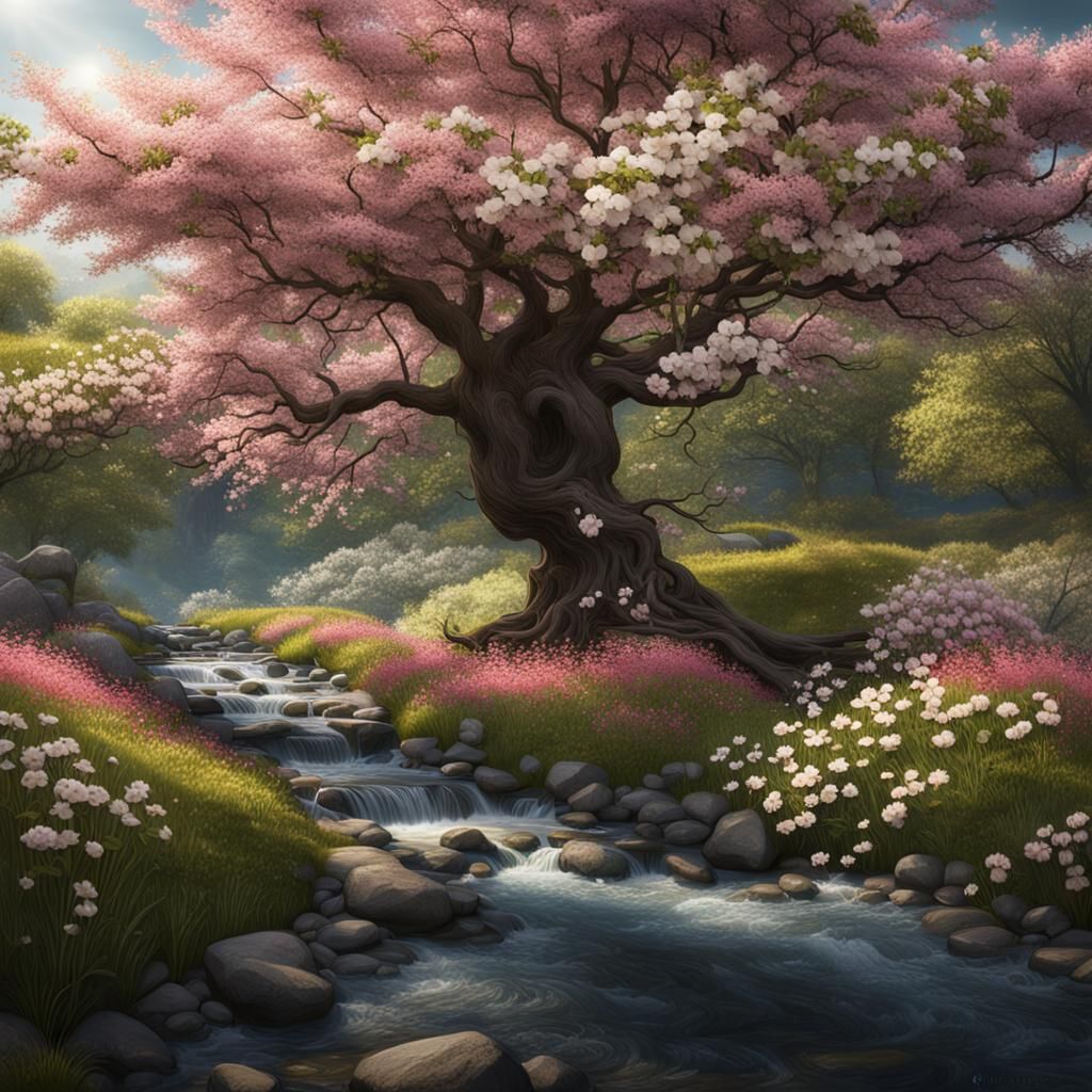 Dogwood in Bloom: Detailed Fantasy Concept Art