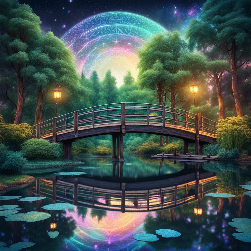 Wooden Bridge: Holographic Astral Cosmic Illustration