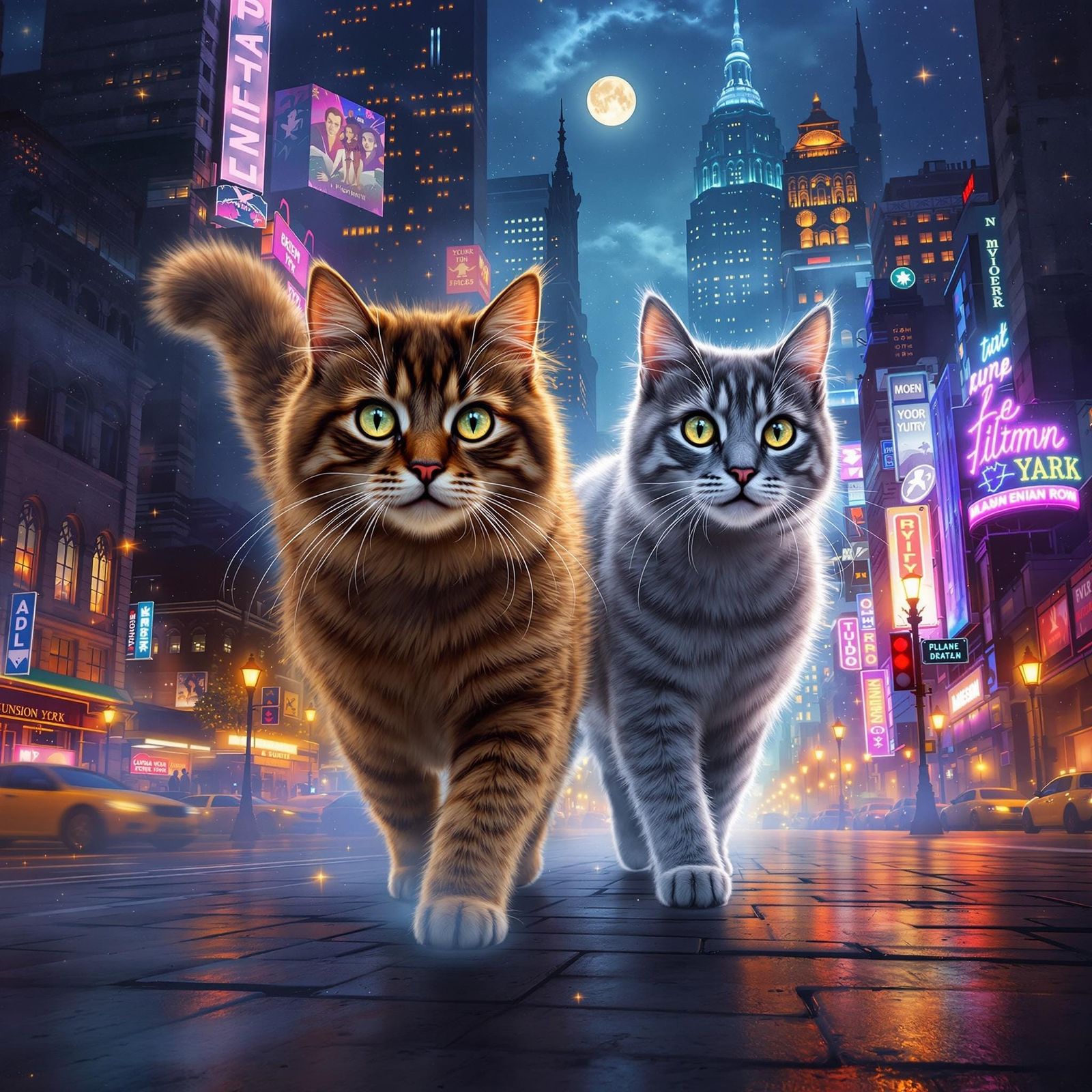 Cats in New York City Dreamscape: A Matte Painting