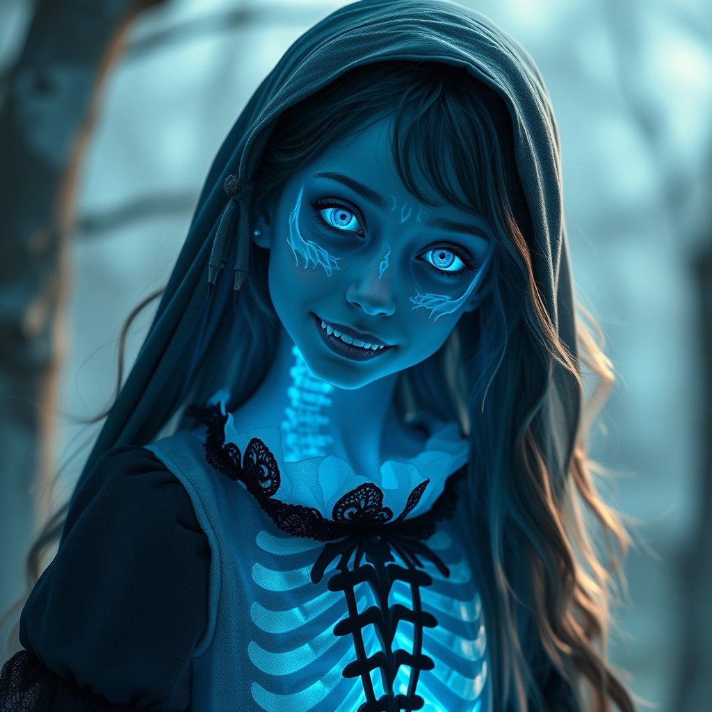 Blue Spectral Lich Girl in Fantasy Dress