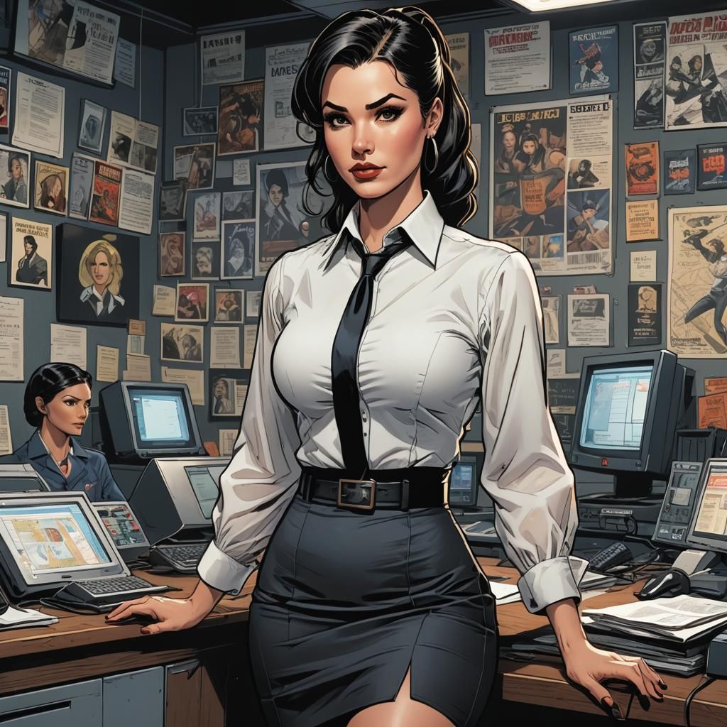 Noir Comic Book Art of Woman in Pencil Skirt