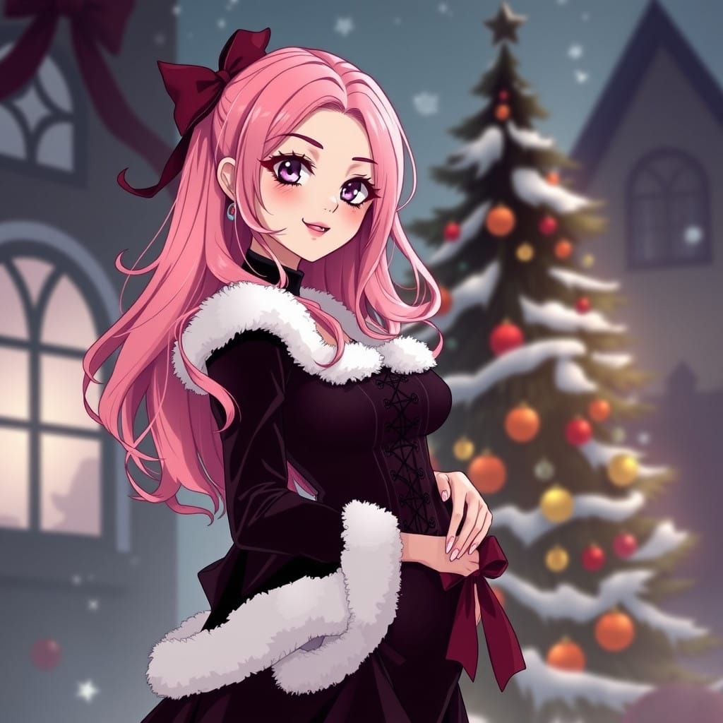 Gothic Santa Goddess in Vibrant Christmas Scene
