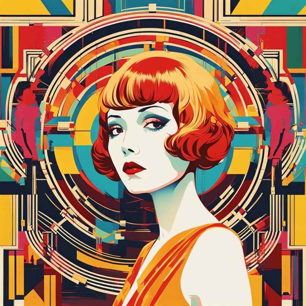 Art Deco Woman Portrait in Pop Art Style