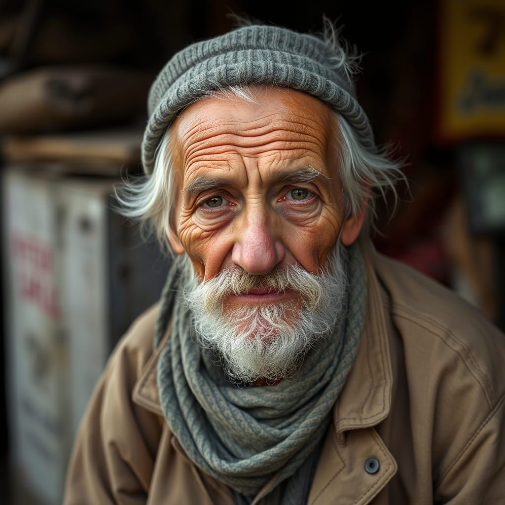 Portrait of a Homeless Old Man
