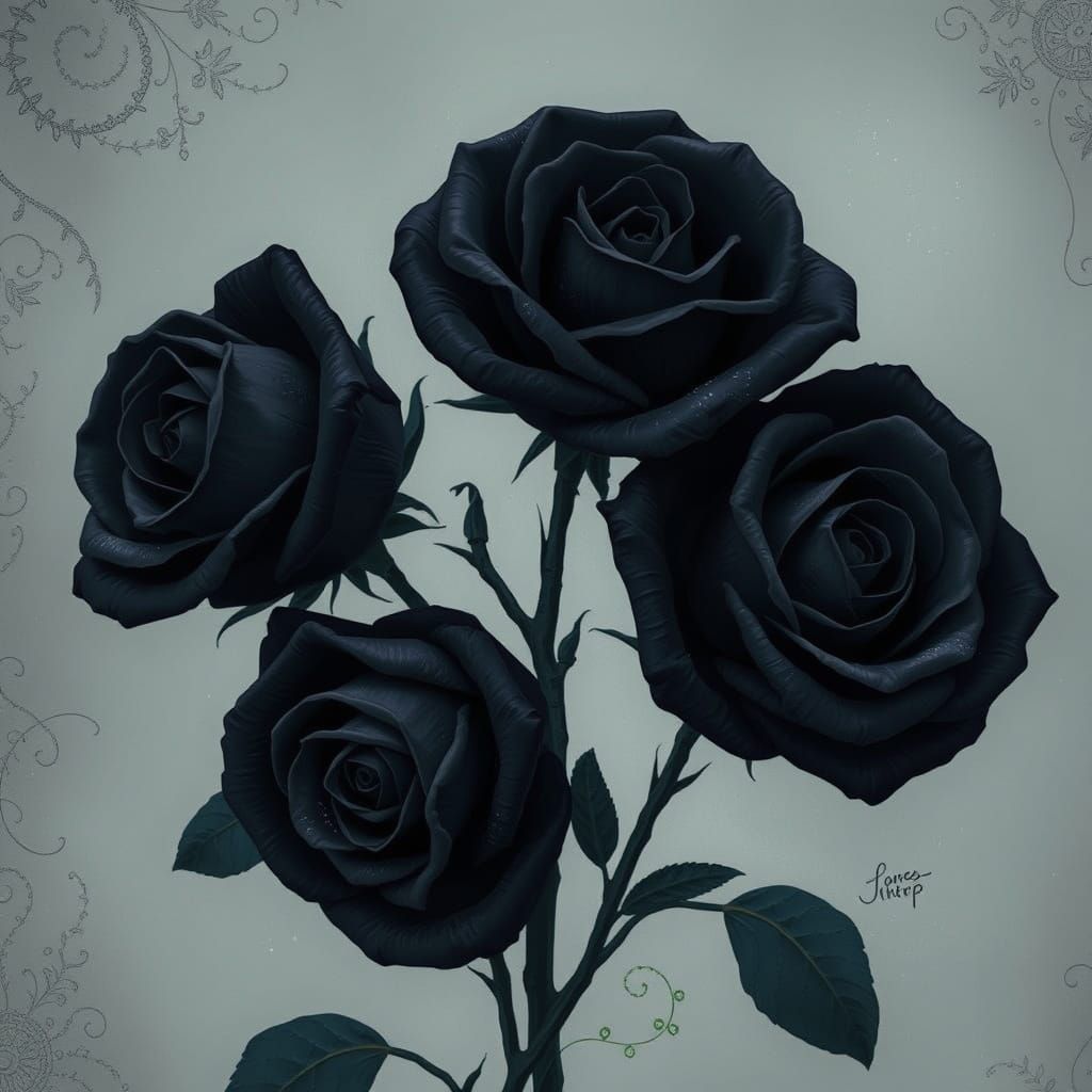 Midnight Black Roses in Whimsical Romantic Style