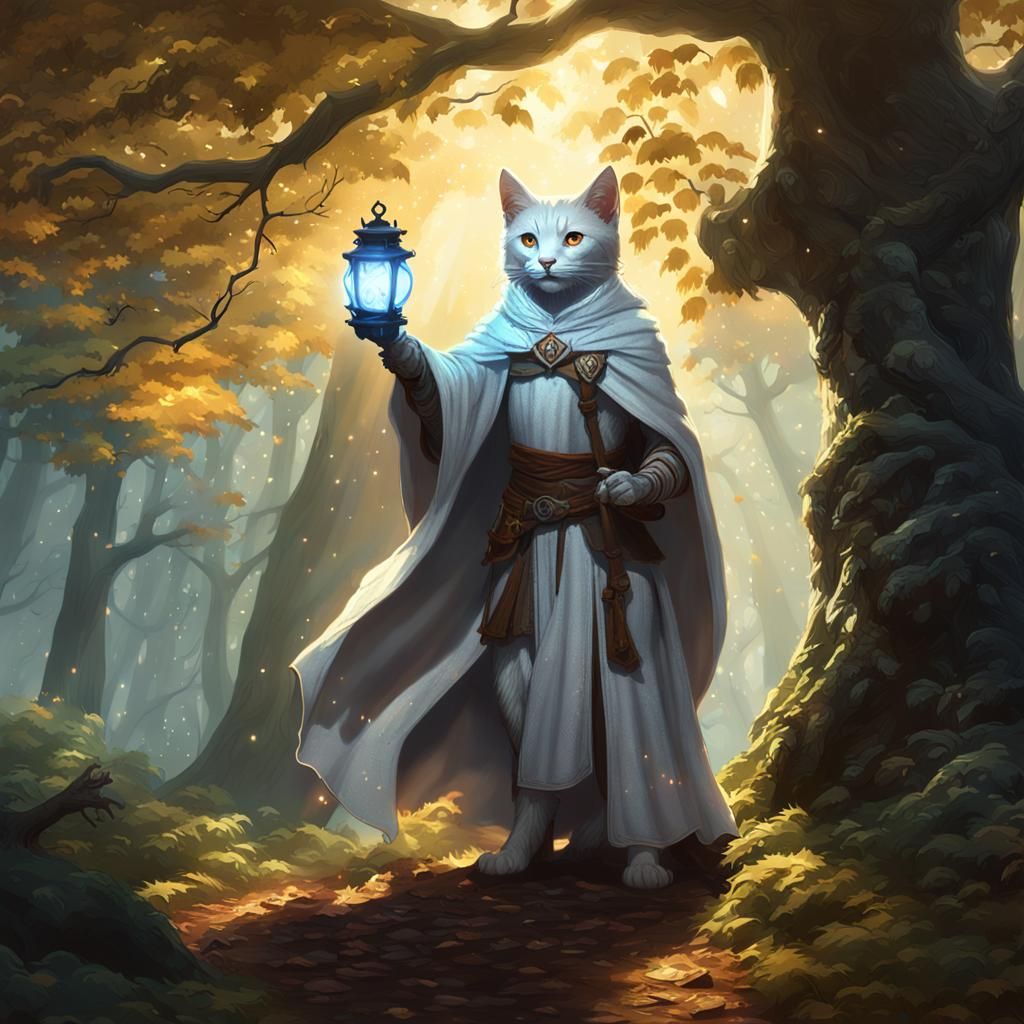 Catfolk Mystic in Forest, Dark Fantasy Art