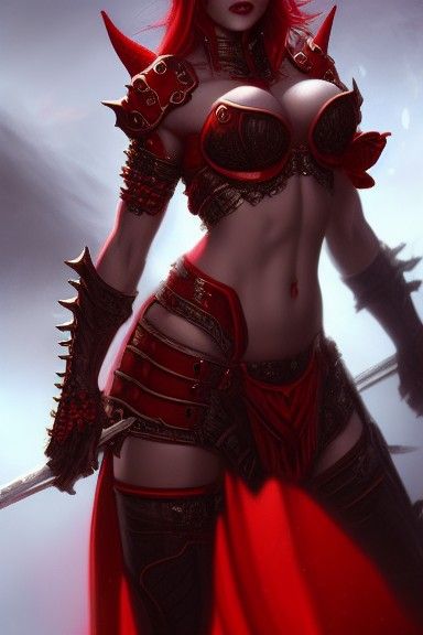 Demoness Warrior in Red Armor Portrait
