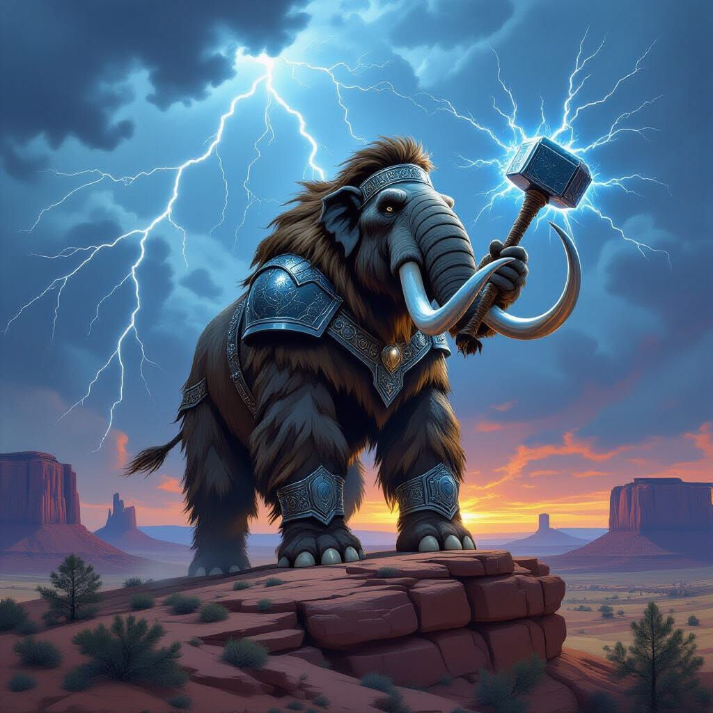 Armored Mammoth Wielding Electric Hammer in Monument Valley