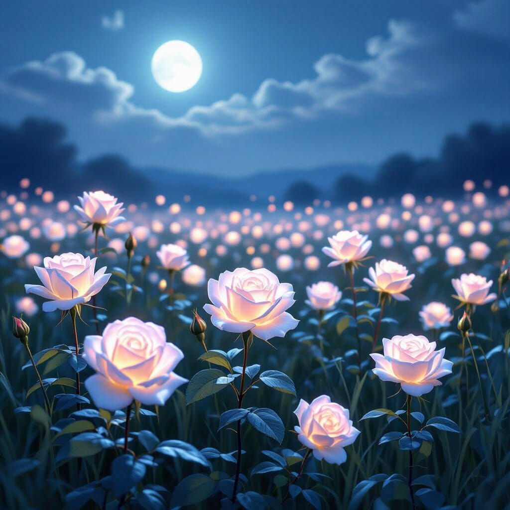 Moonlit Ethereal Roses in Magical Realism Style