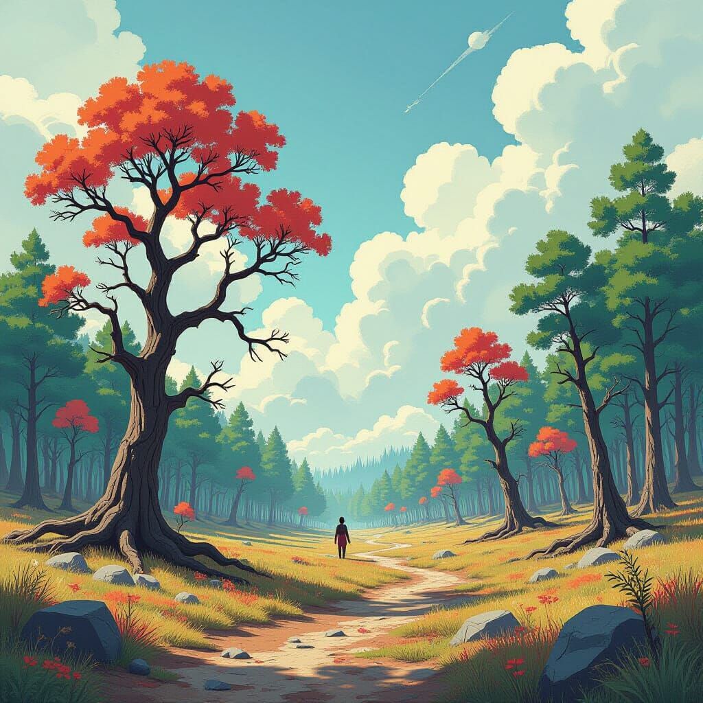 Barren Land Meets Vibrant Realm in Fantasy Style