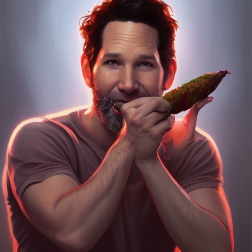 Hyperrealistic Portrait of a Man Eating Raw Meat