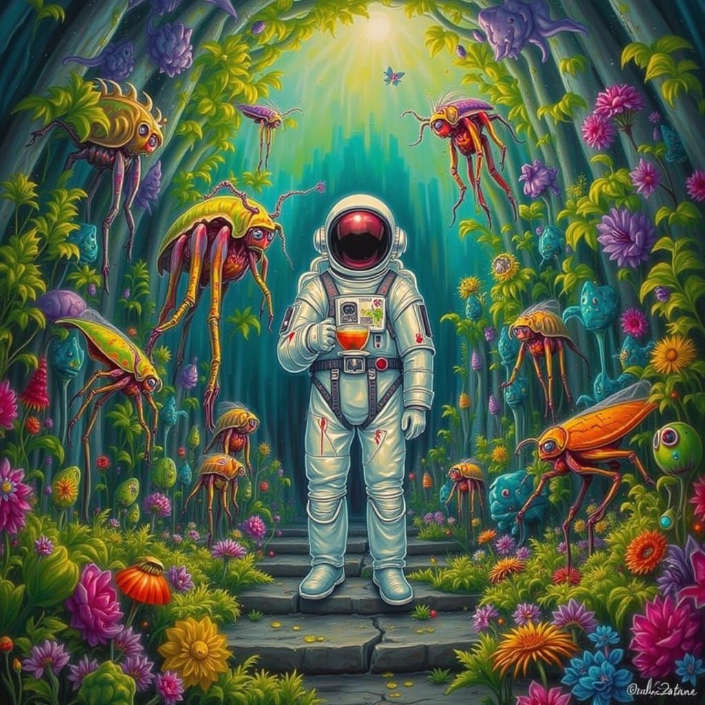Astronaut Tea Party with Bug Aliens in Cave