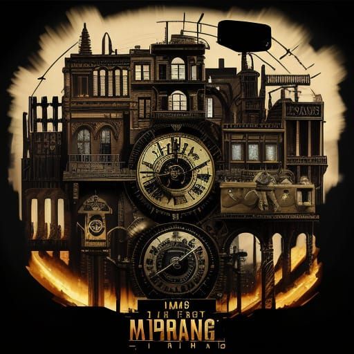 Steampunk Engine with Warped Figures and Radios