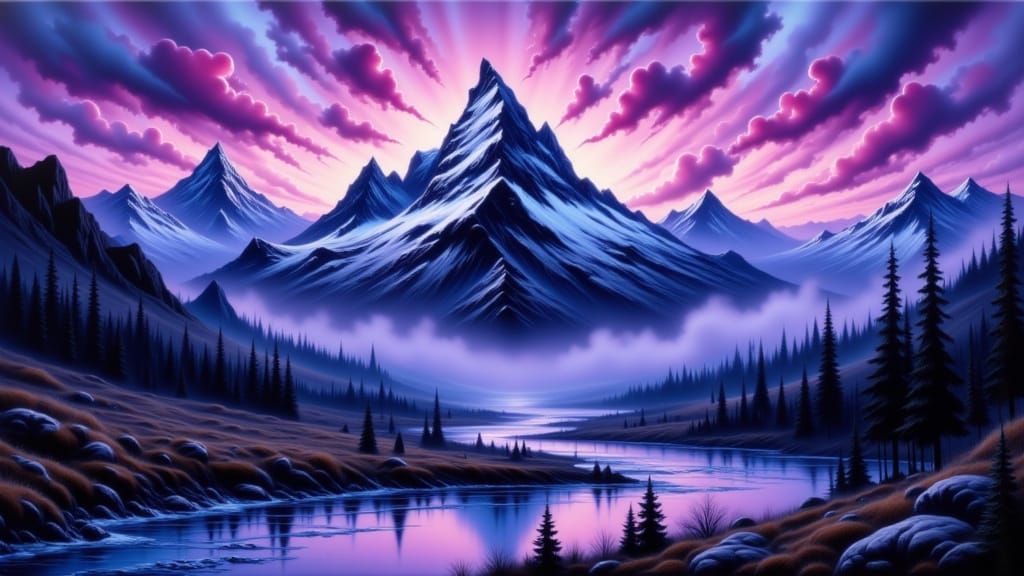 Serene Mountain Dusk Landscape in Andy Russell Style