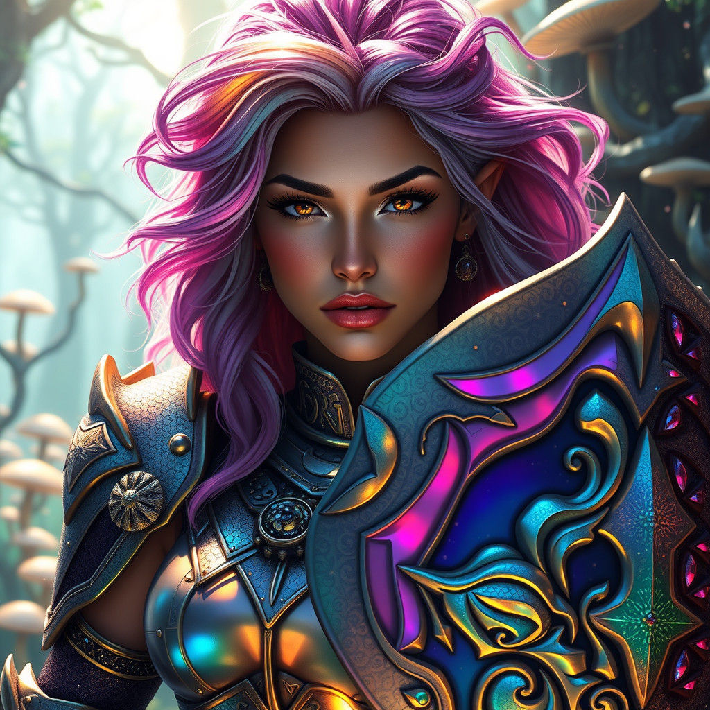 Iridescent Elf Warrior in Aquatic Forest