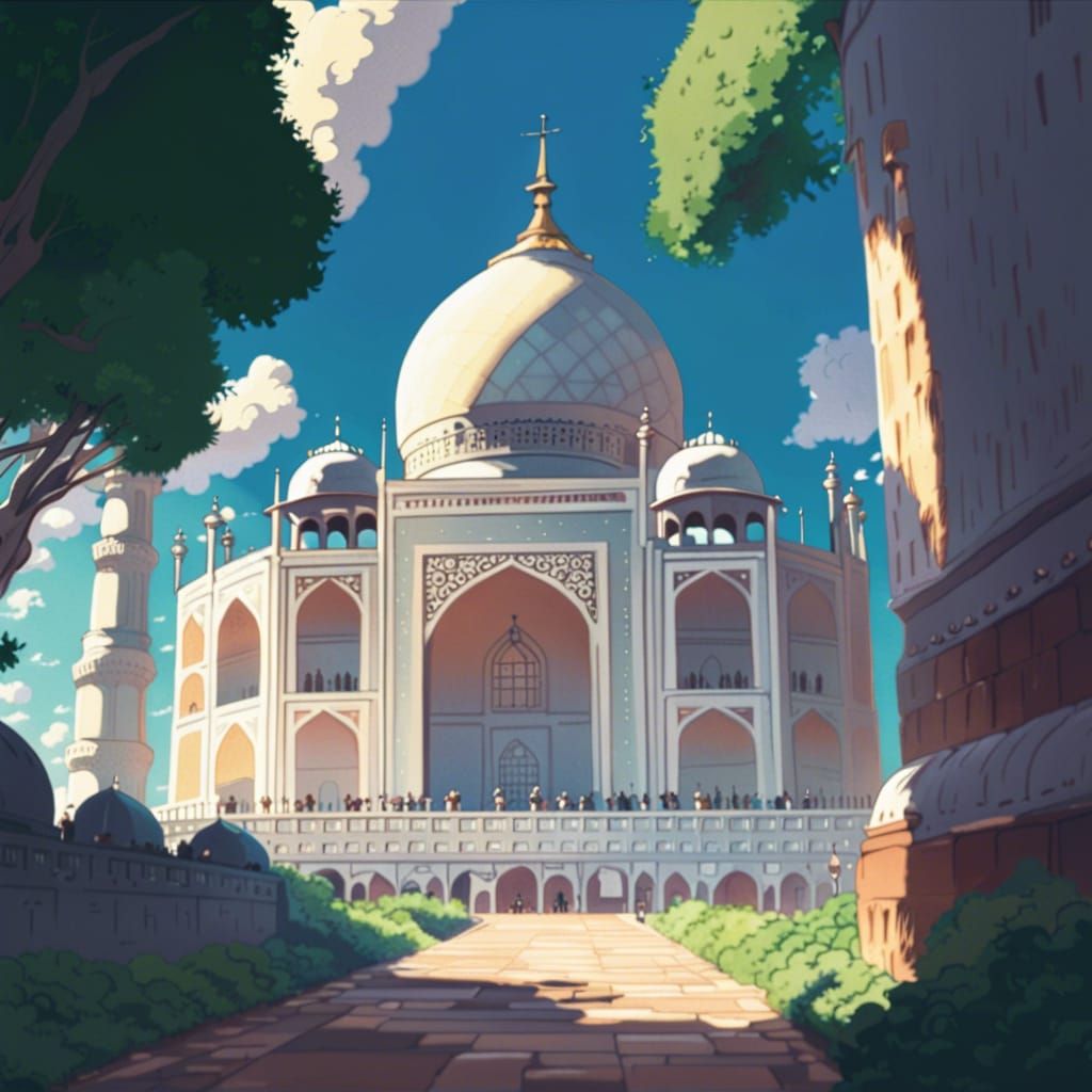 Taj Mahal in Studio Ghibli Anime Style
