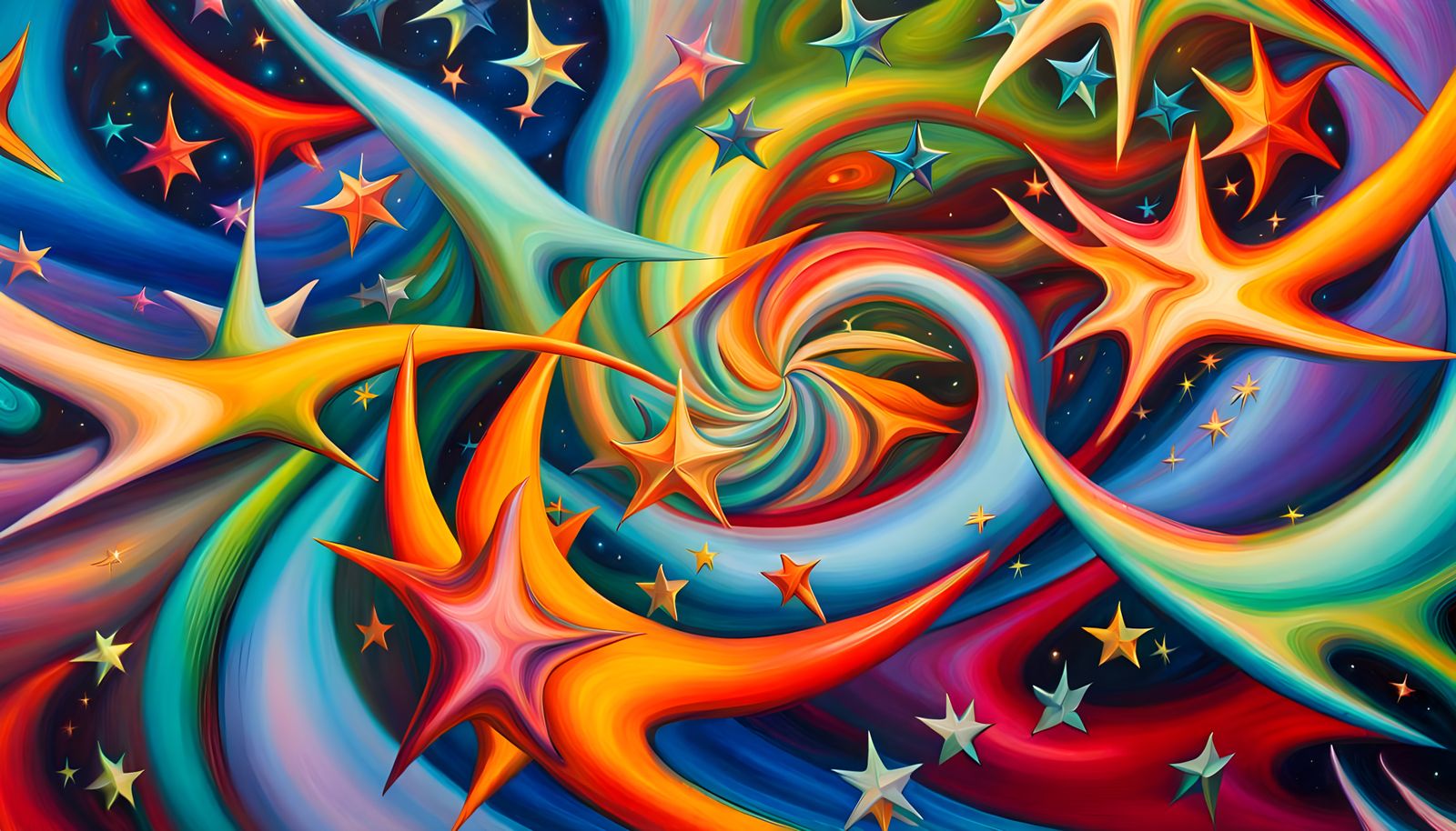 Iridescent Plasma Filaments and Spiraling Stars Oil Painting