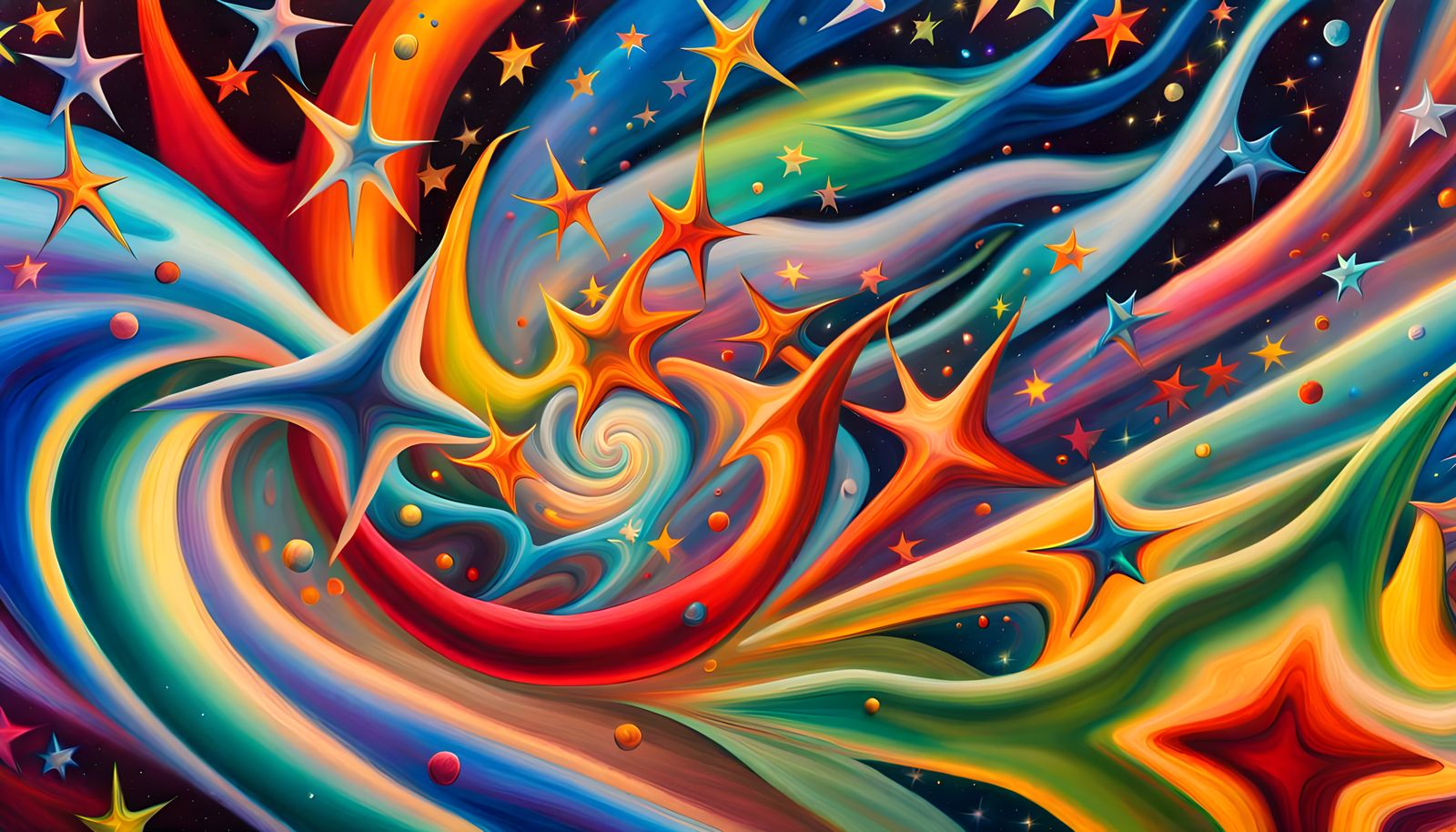 Iridescent Plasma Filament Protostar Cluster in Oil Painting