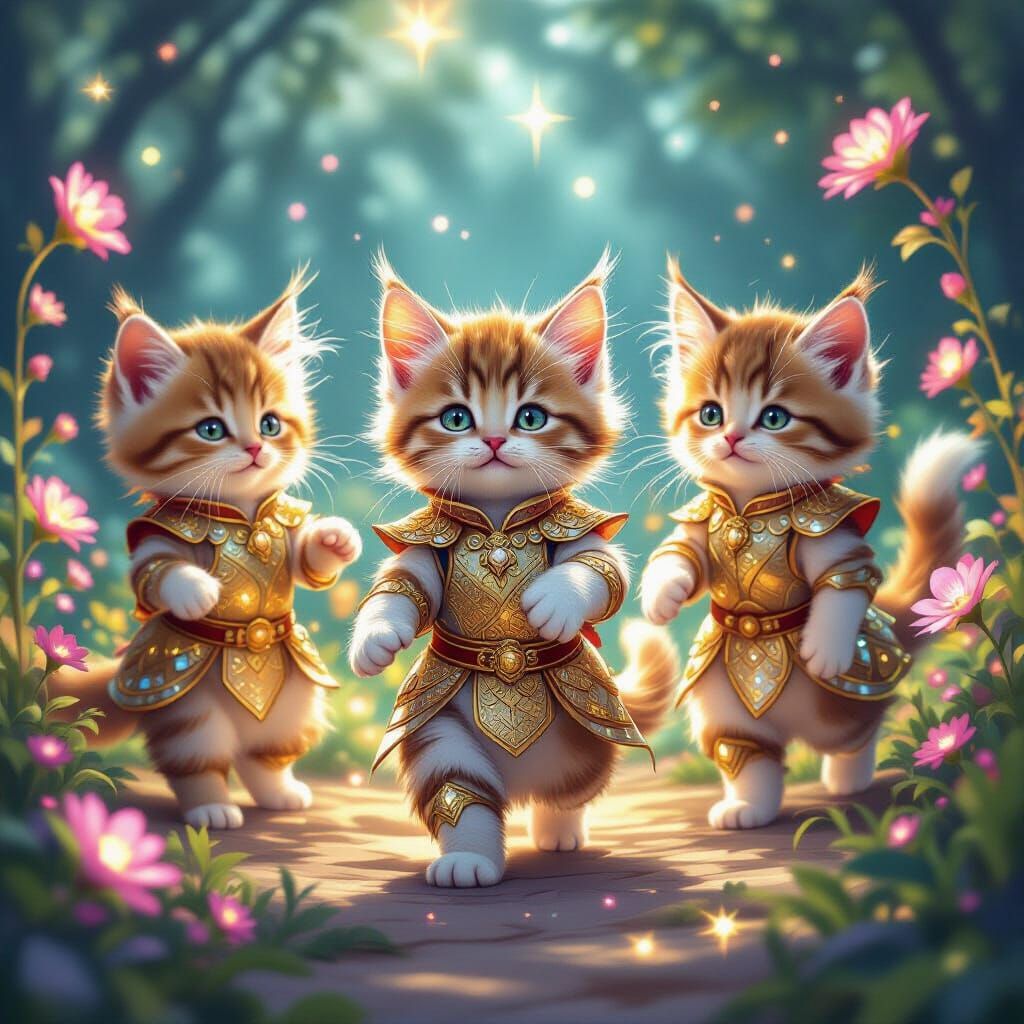 Kittens as Cosmic Dragons in Fantasy Illustration