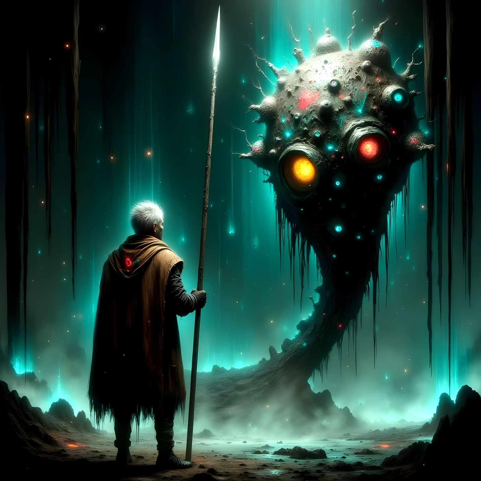 Ominous Slime Creature in Glowing Cave