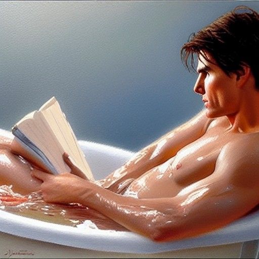 Tom Cruise Enjoying Bubble Bath as Oil Painting