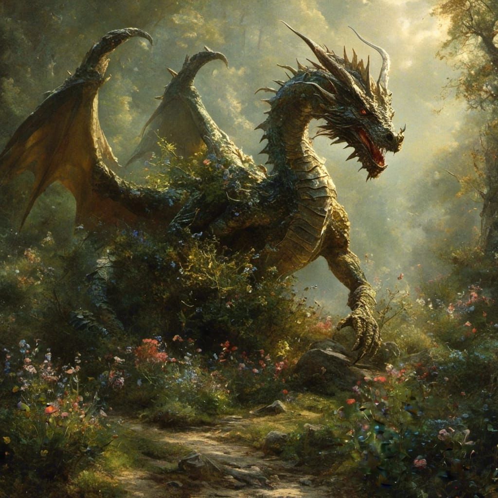 Plant and Earth Dragon in Light Fantasy Style