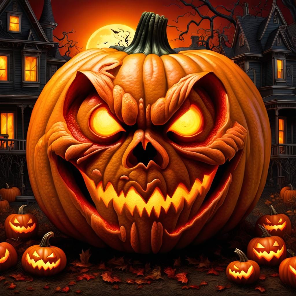 Hyperdetailed Jack-O-Lantern with Vampire Scene