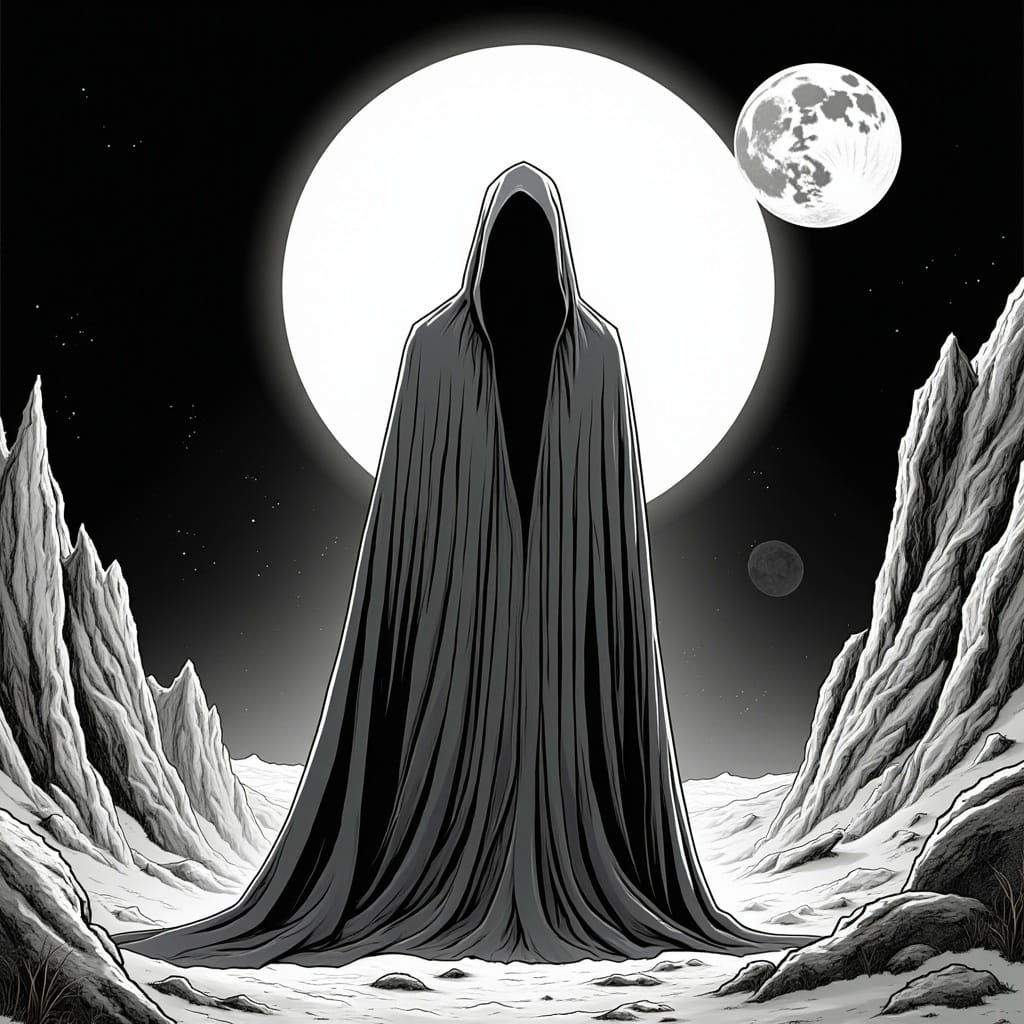 Eerie Ghostly Figure in Black and White Illustration