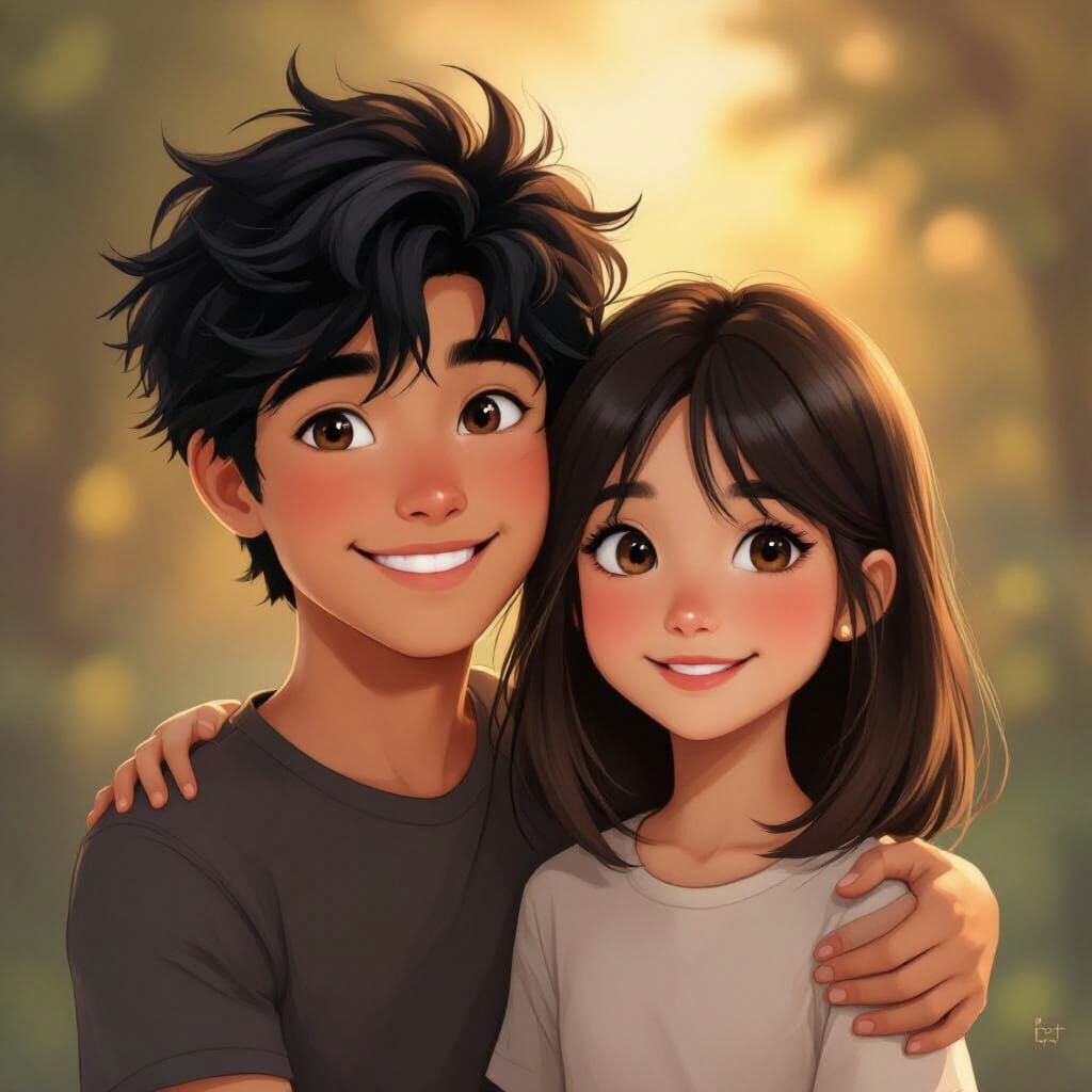 Siblings Bond: Brother and Sister in Golden Hour Light