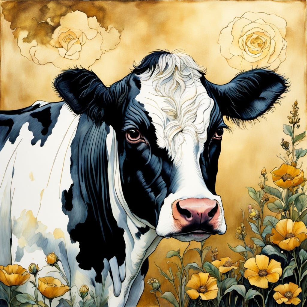 Surreal Farm Goddess in Golden Alcohol Ink