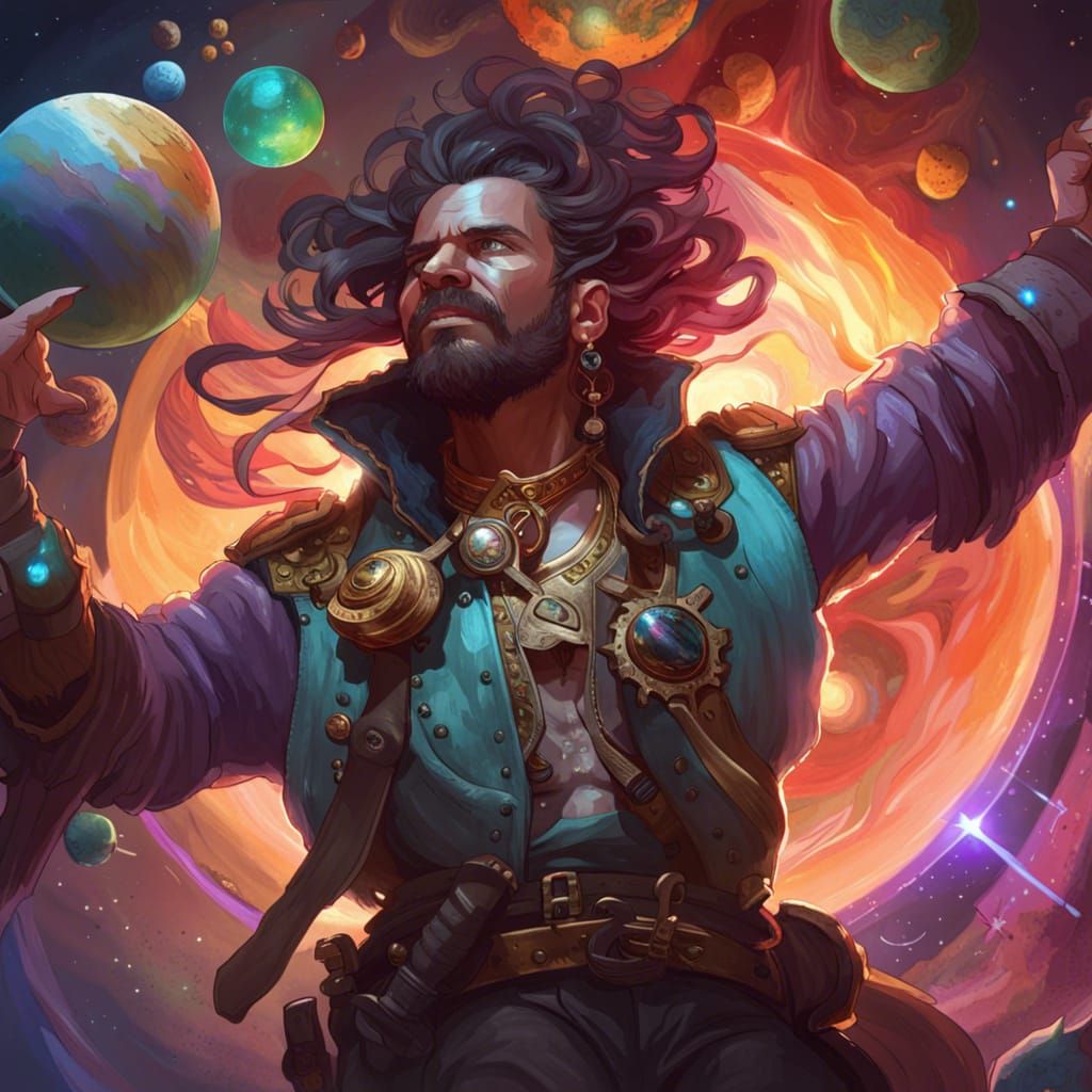 Colorful Space Pirate Portrait in Cosmic Setting