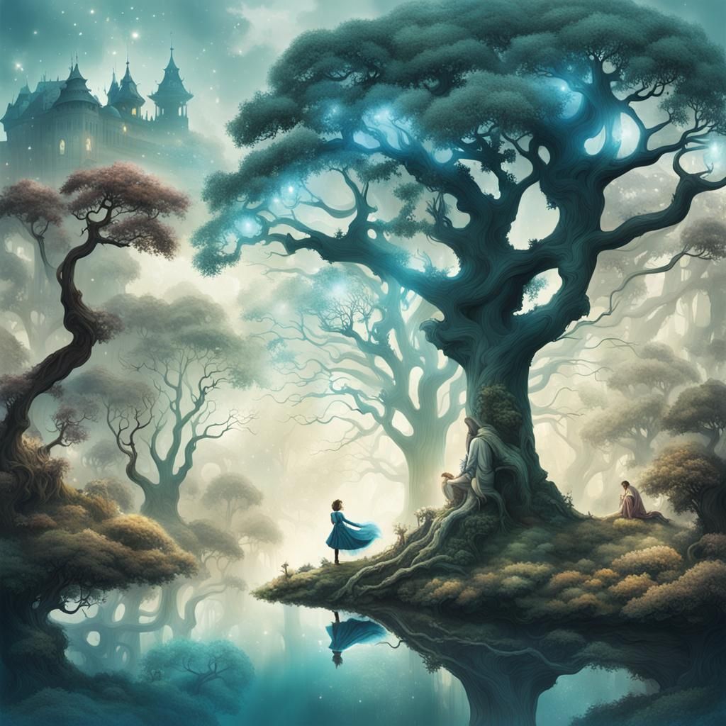 Magical Dreamscape: Ancient Trees and Mystical Creatures