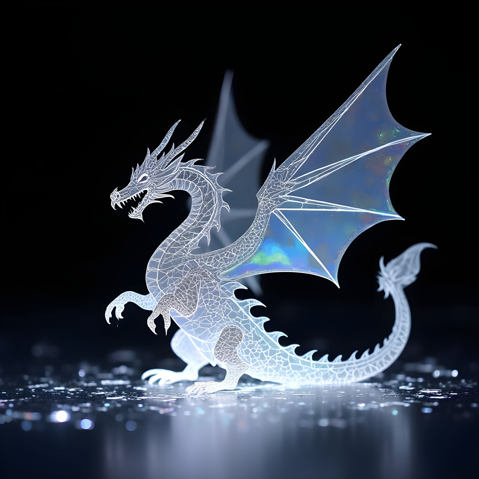 Cyberpunk Dragon Silhouette in Iridescent Holographic Paper