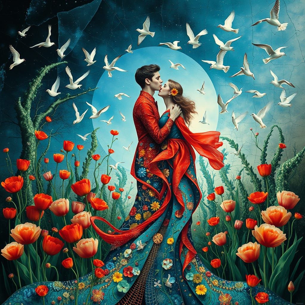 Surreal Garden Party in Klimt-Inspired Style