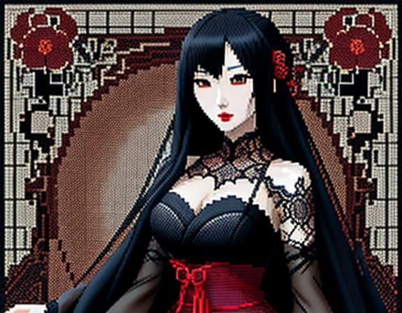 alluring Japanese girl with gothic lace dress pixel art  16x16 px