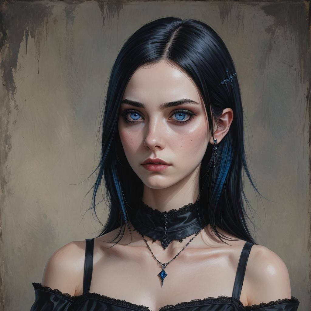Hyperrealistic Portrait of a Goth Teenager in Matte Painting