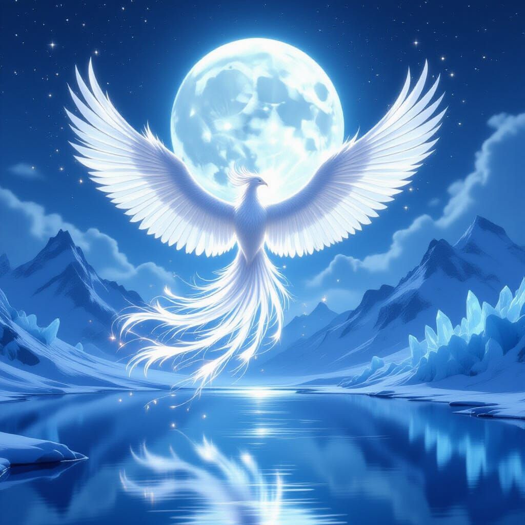 Celestial Phoenix Soaring Under Moonlight