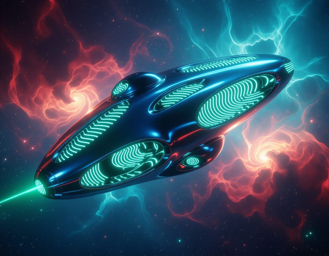 Biopunk Spaceship in Cosmic Nebula