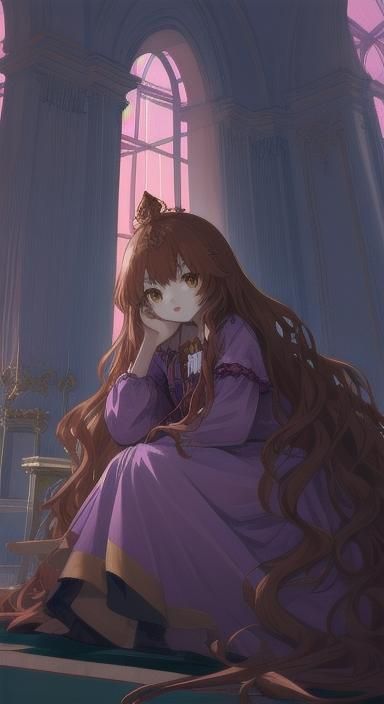 Anime Style Woman with Crown in Pink Room