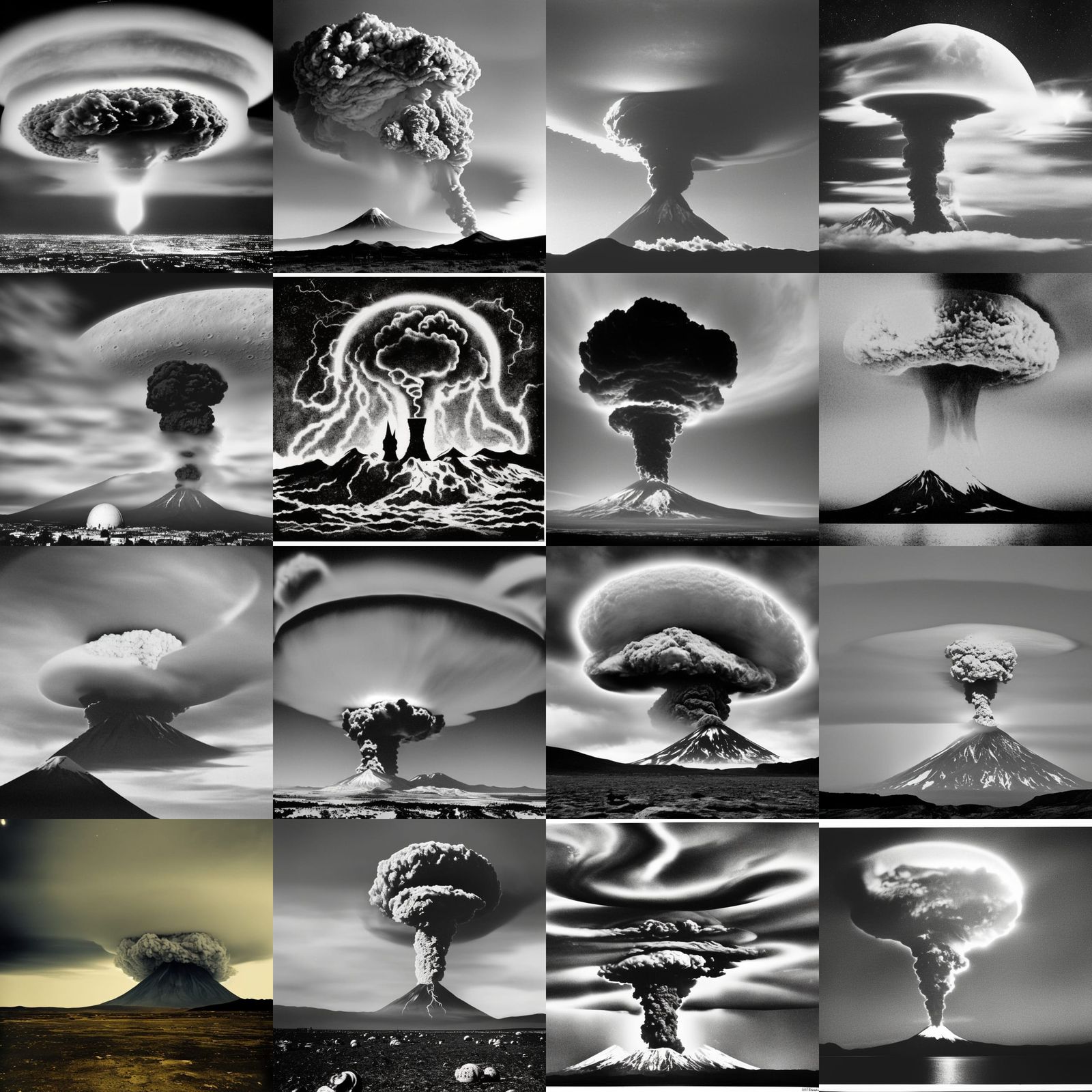 Monochrome Moonlit Apocalypse: Shadows and Mushroom Cloud