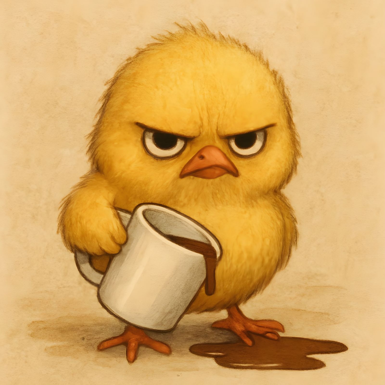 Grumpy Baby Chicken with Spilled Coffee