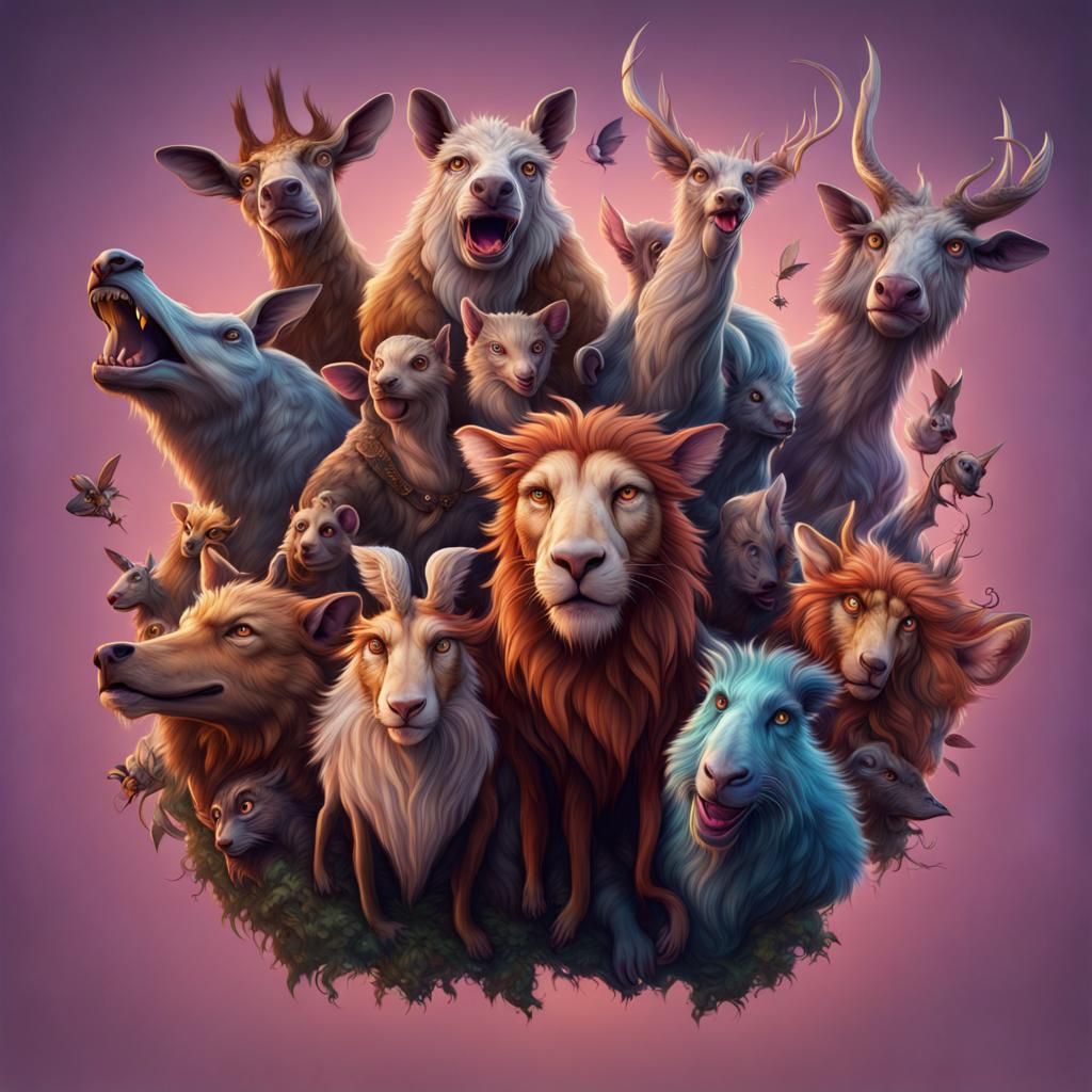 Animals Take a Selfie: Detailed Fantasy Art