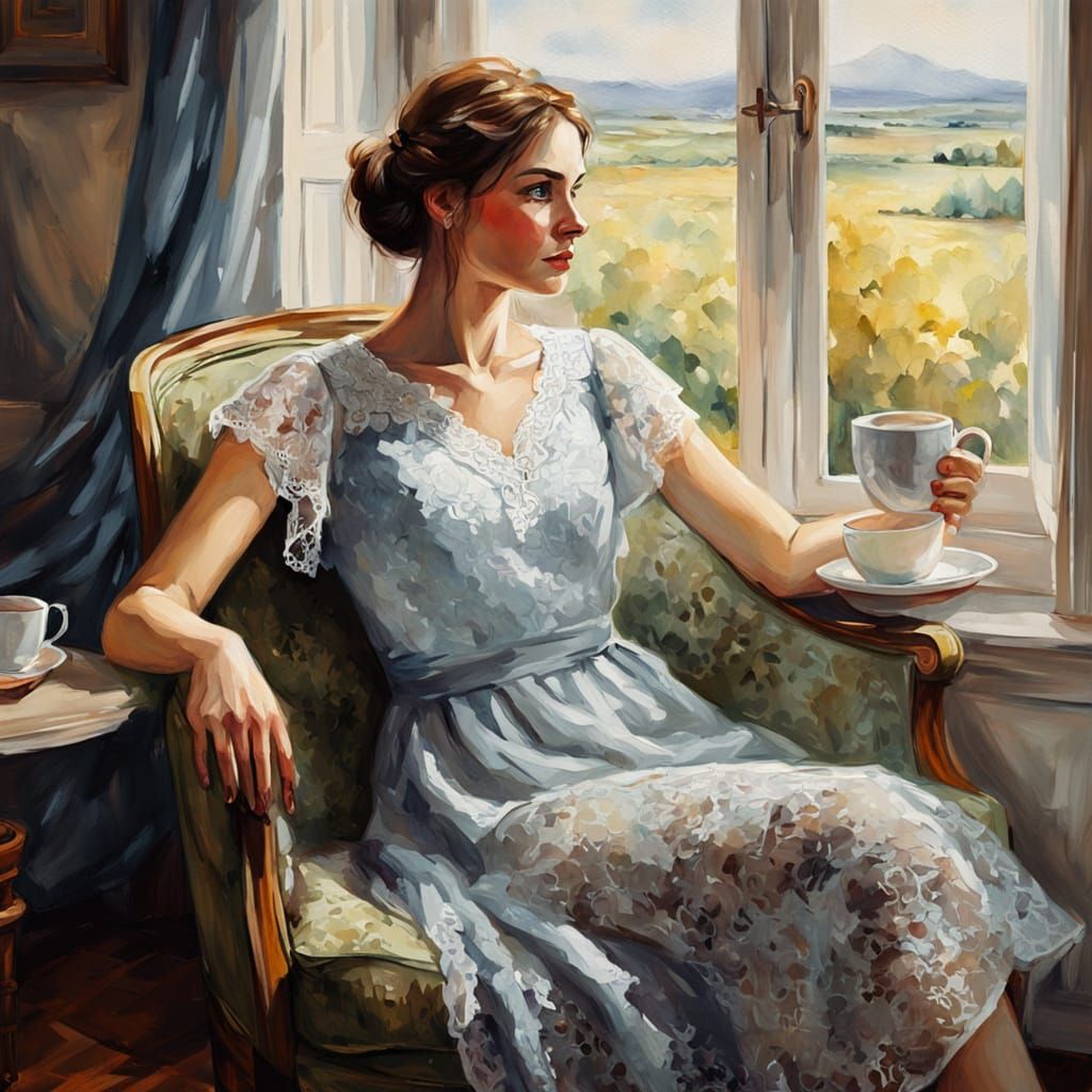 Watercolor Portrait of Woman in Lemon Lace Dress